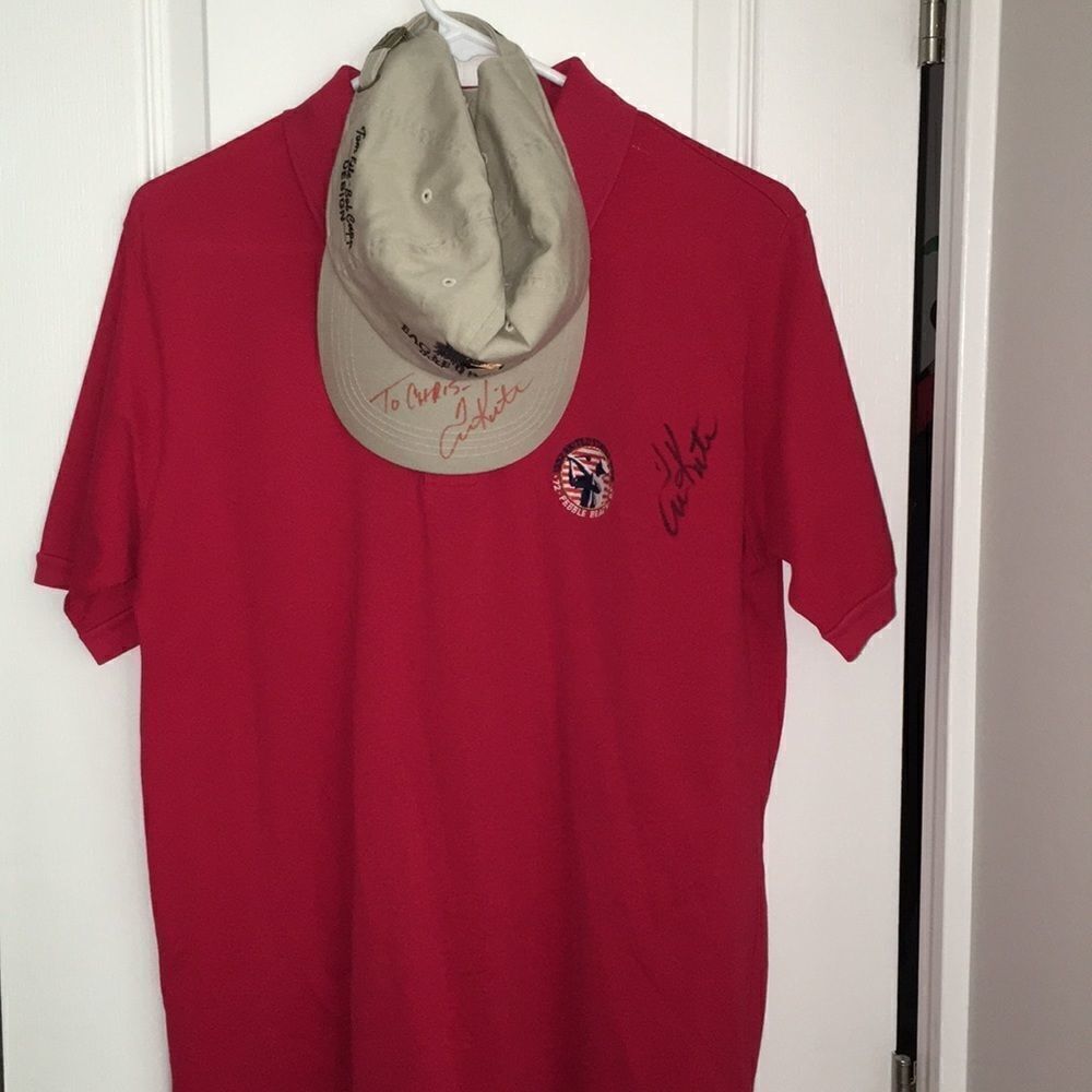 Tom Kite 1992 Pebble Beach Resort GC US open signed golf polo shirt & eagle cap